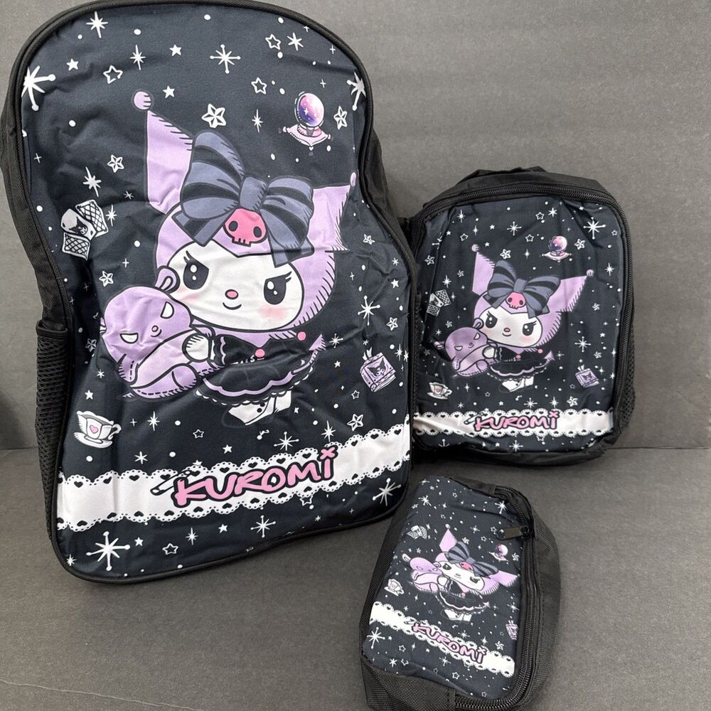 Kuromi Backpack 3 Piece set  Insulated School lunch Bag Pencil Bag school kids